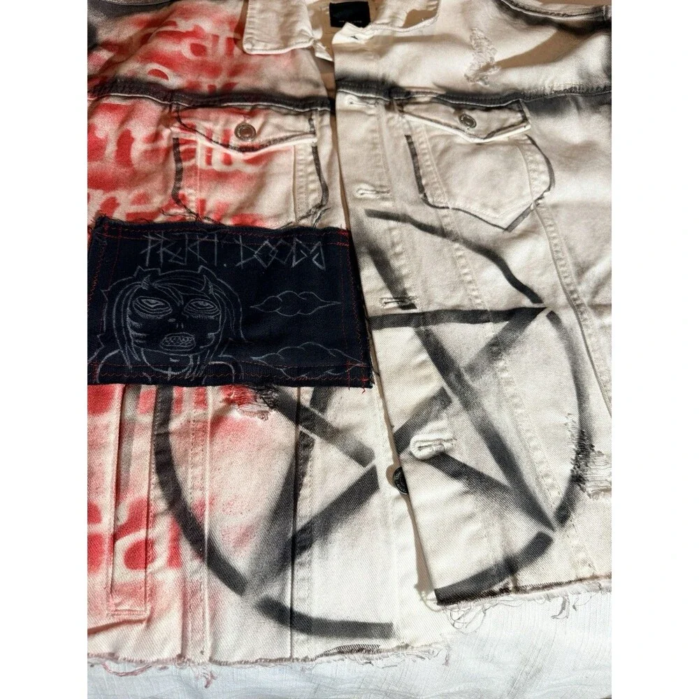 Hand Painted Graffiti Jacket Street Art Punk New Look White Denim Small Raw Hem